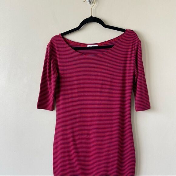 Azalea-red & Navy Stripe 3/4 Sleeve Mini Bodycon Dress (Small) - Picture 4 of 8